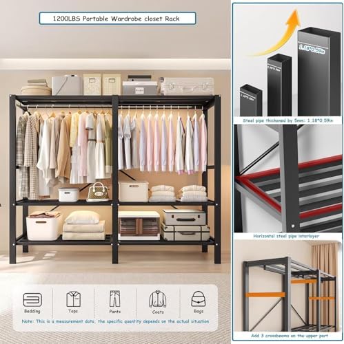 49.1in Heavy Duty Portable Closet with Black Cover - Image 6
