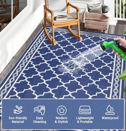 GlowSol Outdoor Rug 8x10 Waterproof Outdoor Plastic Straw Rug for Camping with Carry Bag, Reversible Easy Cleaning Portable Patio Rugs Mat Outside Carpet for RV Patio Backyard Deck Picnic,Dark Blue - Image 7