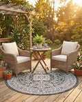 Rugs.com - Outdoor Aztec Rug – 5 Ft Round Charcoal Gray Indoor/Outdoor Rug – Weather-Resistant & Washable, Perfect for Patios, Decks, and Porches by Rugscom
