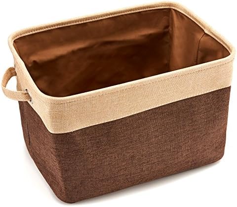 EZOWare Set of 3 Large Canvas Fabric Tweed Storage Organizer Cube Set W/Handles for Nursery Kids Toddlers Home and Office - 15 L x 10.5 W x 9.4 H -Brown/Beige - Image 4