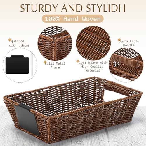 Marsui 9 Pcs Wicker Storage Baskets for Pantry Organization with Handle Labels Handwoven Multi-size Dark Brown Small Organizer Baskets Storage Bin Container for Shelves Closet Toilet Christmas Holiday - Image 3