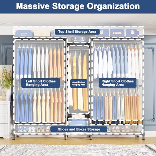 Ulif E12 Pro Clothes Rack，Heavy Duty Freestanding Garment Rack with Shelves，Metal Clothing Closet Storage System for Hanging Clothes，71" W x 16" D x 76.5" H, Hold 960 lbs，Grey - Image 6
