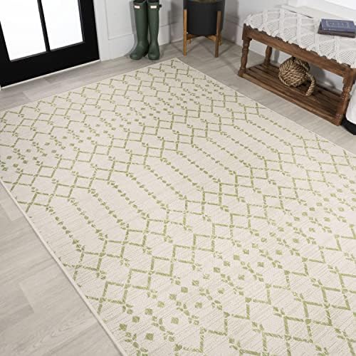 Eyely Moroccan Textured Weave Area Rug 5X8 Cream/Green, Indoor Outdoor Rug - Image 5