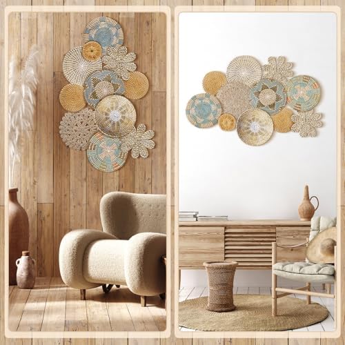 11 Pcs Boho Hanging Wall Basket Decor Handmade Woven Basket Wall Decorative Boho Wicker Baskets Placemats Round Farmhouse Bulrush Art for Rustic Home Decorations Christmas Gift(Bright) - Image 6