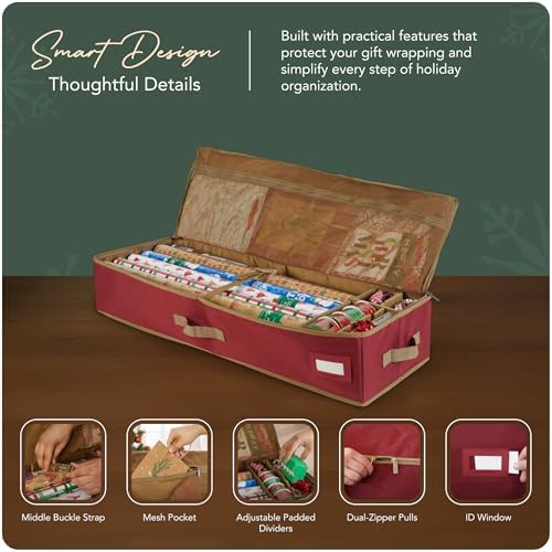 Covermates Gift Wrap Storage Organizer, 38" W x 13" D x 6.5" H, Red - Image 4