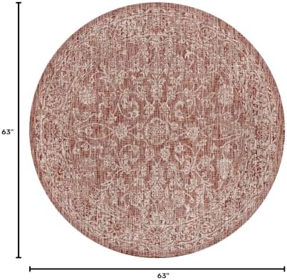 JONATHAN Y Weave Floral Indoor Outdoor Round Area Rug 5 Ft Red/Taupe, Tela Bohemian Textured for Backyard, Patio, Porch, Easy-Cleaning, High Traffic, Pet-Friendly, Non-Shedding (SMB100A-5R) - Image 2