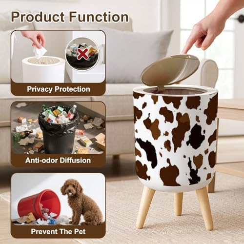 Trash Can with Lid Cow Skin Seamless Print Animal Hide Brown Spots White Mammals Fur Small Garbage Can with Legs Waste Bin Press Cover Wastebasket for Kitchen Bathroom Living Room 7L/1.8 Gallon - Image 6