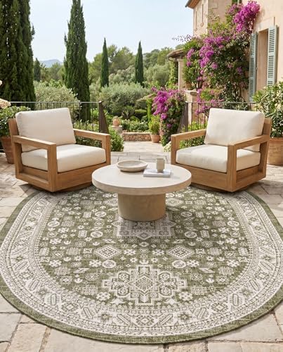 Rugs.com - Outdoor Aztec Rug – 7' 10 x 10' Oval Green Indoor/Outdoor Rug – Washable, Stain-Resistant for Patios, Decks, and Porches - Image 7
