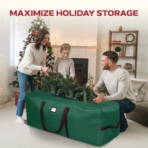 9 Foot Christmas Tree Storage Bag – Extra Large Christmas Tree Storage Container for Artificial Trees up to 9ft, Heavy-Duty 600D Oxford Fabric, Reinforced Handles, Durable Zippers, Green - Image 3