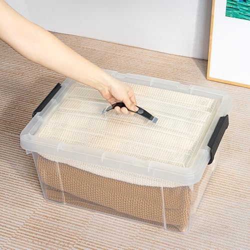 Cetomo Lidded Storage Bin with Handle, Storage Bins with Lid, Organizing Container with Secure Latching Buckles, Stackable and Nestable, Plastic, 40 Quart-6 Pack, Clear - Image 4
