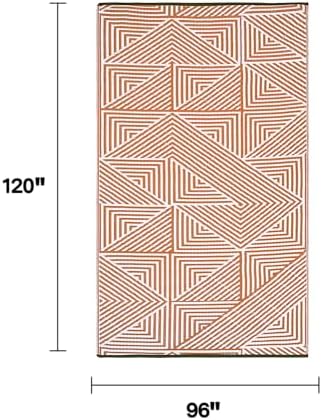 Fab Habitat Outdoor Rug - Waterproof, Fade Resistant, Crease-Free, Reversible - Premium Recycled Plastic - Modern Geometric - Large Patio, Deck, Sunroom, Camping, RV - Tokyo - Burnt Orange - 8 x10 ft - Image 2