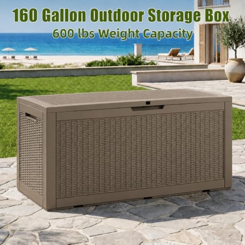 Vixzen 160 Gallon Deck Box, Waterproof Resin Outdoor Storage Box, Lockable - Image 2
