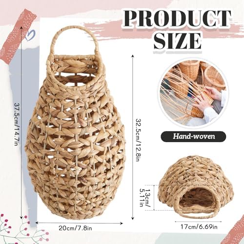 Chunful 2 Pcs Water Hyacinth Hanging Wicker Basket, Natural Wicker Decorative Baskets, Handmade Woven Storage Organizer for House Garden Wedding Wall Decorations, Large Size - Image 2