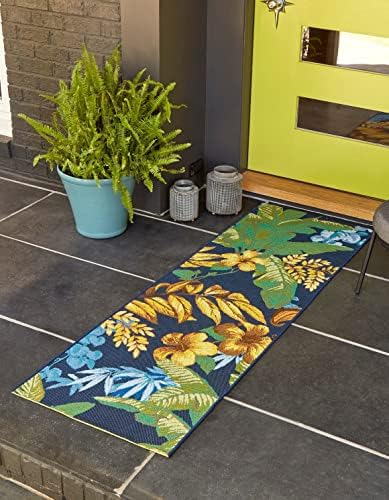 Unique Loom Outdoor Botanical Collection Area Rug - Calypso (2' 7" x 5' 3" Runner, Multi/ Light Blue) by UniqueLoom