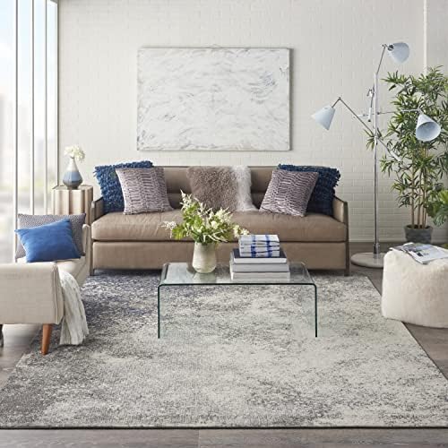 Nourison Home Passion Charcoal/Ivory 6'7'' x 9'6'' Area-Rug, Modern, Abstract, Easy-Cleaning, Non Shedding, Bed Room, Living Room, Dining Room, Kitchen, (7' x 10') by NourisonHome