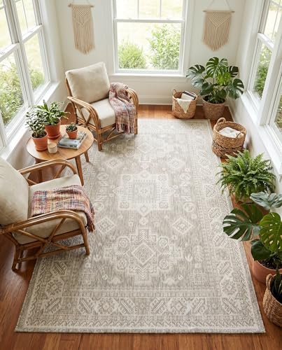 Rugs.com - Outdoor Aztec Rug – 5' 3 x 8' Light Gray Indoor/Outdoor Rug – Easy-Clean for Patios, Decks, and Porches - Image 4