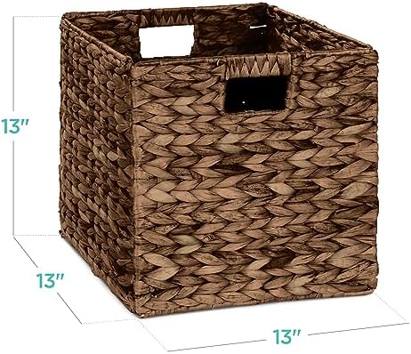 Best Choice Products 13x13in Pack of 5 Cube Storage Baskets, Water Hyacinth Multipurpose Collapsible Organizers, Handwoven Laundry Totes for Laundry, Living Room, Kids Room & Nursery - Brown - Image 2