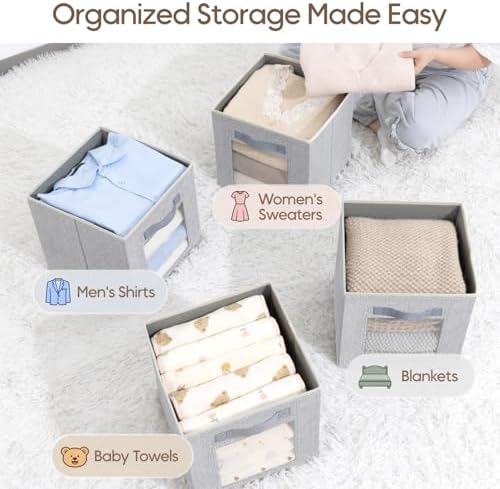 Homsorout Foldable Storage Cubes - Square Organizer with Window, Decorative Baskets for Organizing, Fabric shelf Basket for Clothes, 11 Inch Closet Storage Cubes, Set of 12, Light Grey - Image 5