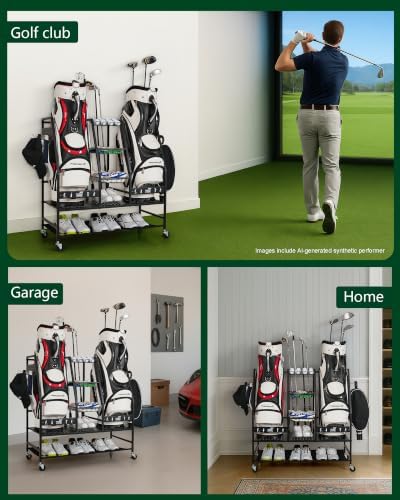 Mythinglogic 2-Bag Golf Storage Organizer with Golf Club and Shoe Storage - Image 4