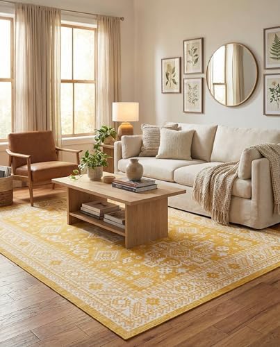 Rugs.com - Outdoor Aztec Rug – 7' 1 x 10' Yellow Indoor/Outdoor Rug – Weather Resistant Flatweave for Patios, Decks, and Porches - Image 5