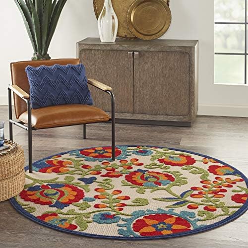 Nourison Home Aloha Multicolor 4' x Round Area Rug - Easy Clean, Non Shedding, Bed Room, Living Room, Dining Room, Kitchen (4' x Round) - Image 6