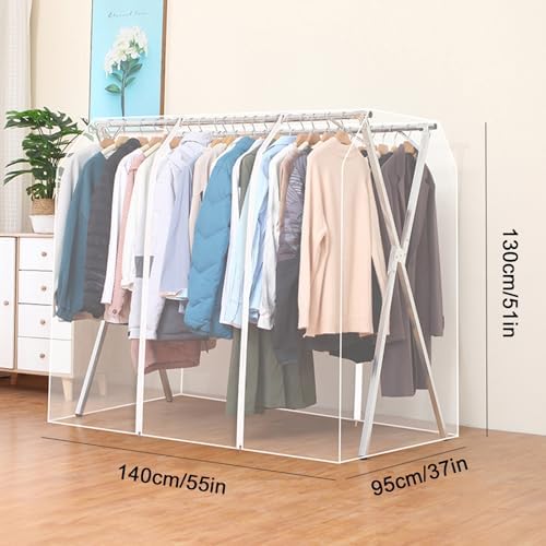 Clothes Rack Cover with Zipper, Dustproof Clothes Cover with 2 Durable Zipper Clothing Waterproof Protector, Designed for X-Type Coat Racks(Clear,140x130x95cm/55x51x37in) - Image 2