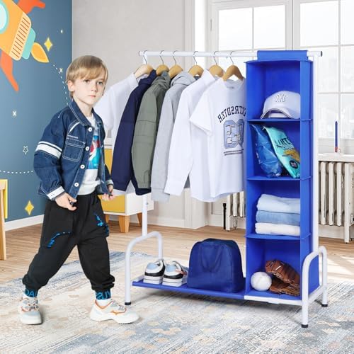 Univivi Kids Clothing Rack with Hanging Organizer, 43 Inch, Blue and White - Image 2