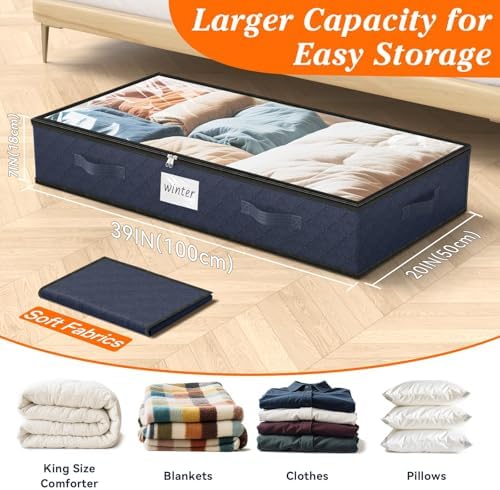 90L Under Bed Storage Containers, Storage Bags, Organizers, 8-Pack, Blue - Image 2