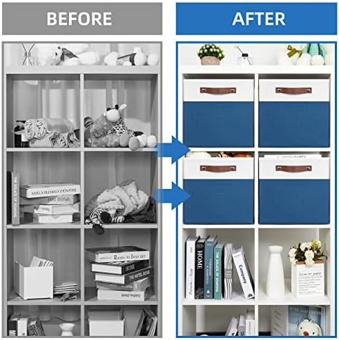 Temary Collapsible Storage Boxes - 12x12 Blue Cube Storage Bins with Handles for Organizing Home, White&Blue - Image 6