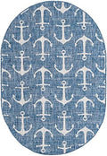 Unique Loom Outdoor Coastal Collection Area Rug - Ahoy (5' 3" x 7' 10" Oval, Blue/ Ivory) by UniqueLoom