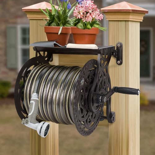 Metal Wall Mount Garden Hose Reel for Outside, Holds 125 ft x 5/8'' Hose Storage, Decorative Heavy Duty Water Hose Holder Aluminum Frame, No-Leak Aluminum Water System, Easy Assmbly, Dark Bronze - Image 3