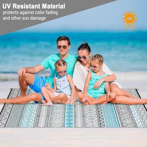GAOMON Reversible Outdoor Rug 9'x18' Waterproof Plastic Straw Rug, Patio Rug, Large Modern Area Rug Carpet, Indoor Outdoor Rugs for Camping, Porch, Deck, Balcony, Backyard, Blue/Grey(Bohemia) - Image 2