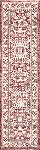 Rugs.com Outdoor Aztec Collection Rug – 8 Ft Runner Rust Red Flatweave Rug Perfect for Hallways, Entryways - Image 3