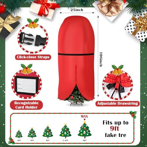 SATINIOR 6 Pcs Christmas Tree Storage Bag Set, Ornament Box, Red, 9 ft - Image 2