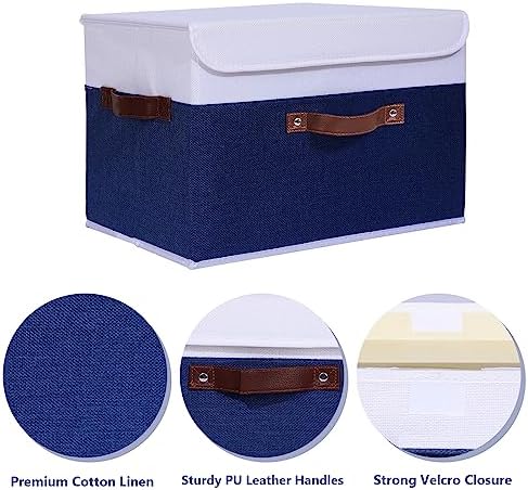 ANMINY Fabric Storage Box Bins with Lids, Blue White, 15"x10"x10", 4 Pack - Image 4