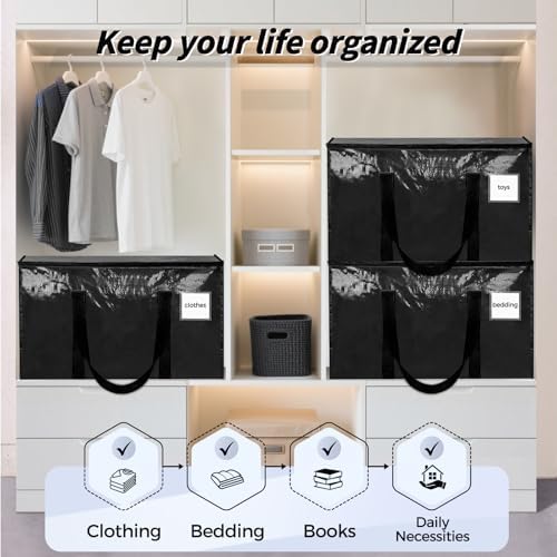 8 Pack Extra Large Clothes Storage Bins with Lids, Moving Bags,Black - Image 7