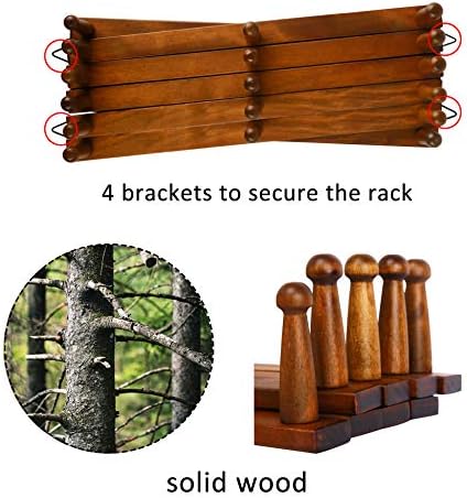 WEBI Accordion Wall Hanger,Expandable Wooden Hat Rack for Wall Mounted Coat Rack,Accordion Hat Hooks Holder for Baseball Caps,17 Peg,Rustic Brown,2 Packs - Image 4