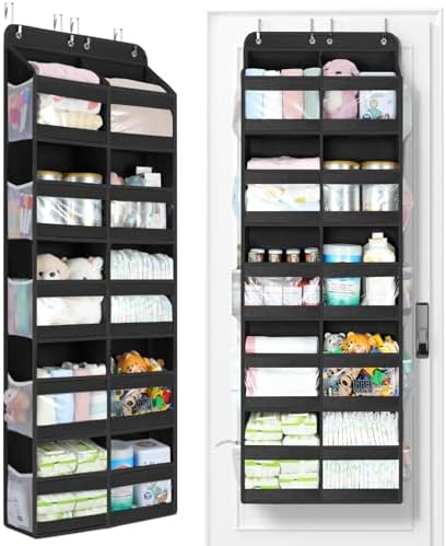 Yecaye 5-Tier Over The Door Organizer Dual-Column, 80lbs Load Over the Door Storage of 10 Compartments, Heavy Duty Door Organizer Hanging for Bedroom Closet Nursery Bathroom Pantry, Black, 2 Pack by Yecaye