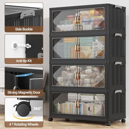 BROVIEW V60 560QT Plastic Stackable Storage Bins with Lid, 4Pack Black - Image 5