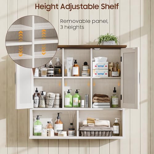Vabches Bathroom Wall Cabinet, Farmhouse Medicine Cabinet with Double Barn Door and Adjustable Shelves, Wooden Vintage Storage Cabinet Wall Mounted for Bathroom, Kitchen Dining, Rustic White - Image 4