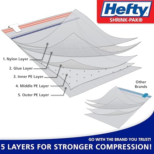 Hefty Shrink-Pak Vacuum Storage Bags - Space Saver for Under Bed Storage, Clothing and Comforters, Odor Resistant, 3X More Storage Space - 3 Large, 3 XL Bags (Pack of 18) - Image 2