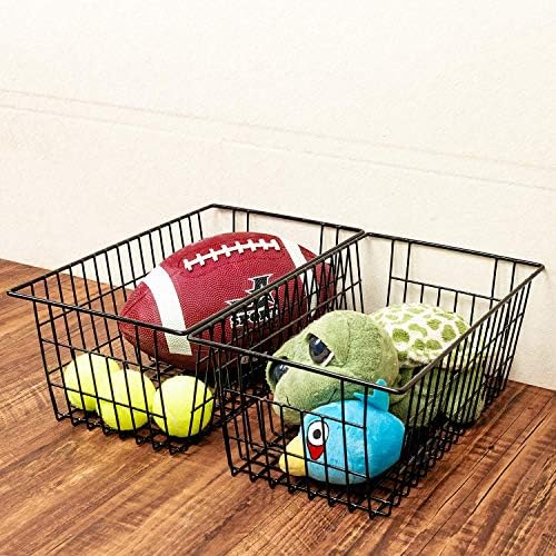 Slideep Farmhouse Metal Wire Basket, Fridge Freezer Storage Organizer Bins with Handles for Kitchen Cabinets, Pantry, Closets, Bedrooms, Bathrooms, Black 3 Pack - Image 6