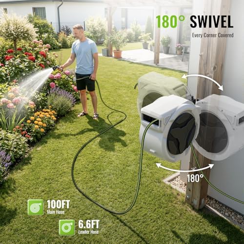 Etoolab Retractable Garden Hose Reel 100ft x 1/2 in with 10 Spray Nozzle - Image 6