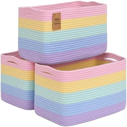 Baskets for Organizing,Storage Baskets,3 Pack Baskets for Shelfves,15"×10"×9" Woven Rainbow Basket,toy storage bins,bins for organization by Degeyoyo