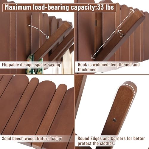Wall Coat Rack for Entryway: Folding Wood Modern Heavy Duty 8 Hooks - Image 3