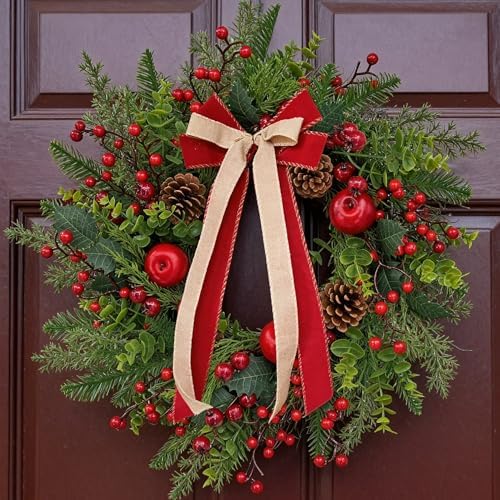 24 Inch Outdoor Christmas Wreath with Red Bow & Storage Bag – Red Berry, Apple & Pine Winter Wreaths for Front Door – Perfect Easy Storage for Year-Round Use - Image 4