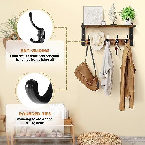 Oraich Wall Hooks with Shelf, Coat Rack Wall Mount with Hooks for Coat Backpack Key Clothes Hanger, Wall Floating Shelf Hanging in Entryway, Living Room, Bathroom, Kitchen(Black Brown & Black) - Image 4
