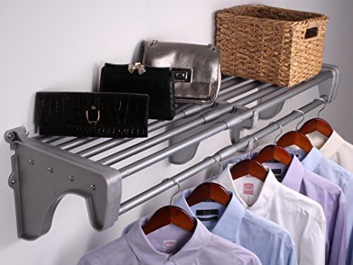 EZ SHELF - Closet Shelf with Hanging Rod – 42.5 to 75" Expandable, Silver, Closet Shelves – Strong, Holds 200 lbs – Easy Install – Backwall (floating) with 2 End Brackets, Alternative to Wire Shelving - Image 4