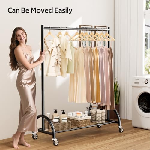 MISSLO Heavy Duty Clothing Rack with Wheels Rolling Clothes Racks for Hanging Clothes, Coats, Garment, Dress, Black - Image 6