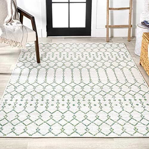 Eyely Moroccan Textured Weave Area Rug 8X10 Green/Ivory, Indoor Outdoor Rug - Image 5